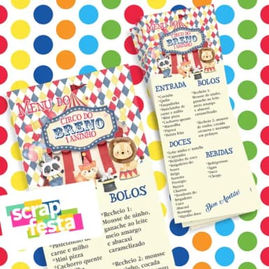 Menu Cardápio Personalizado Festa Circo Vintage