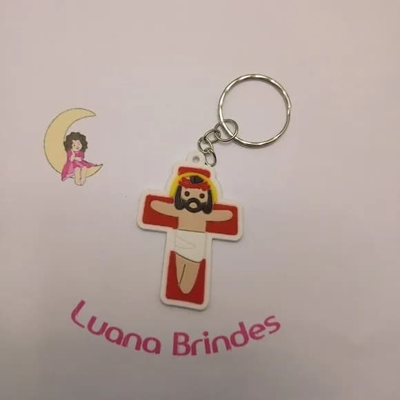 Chaveiro Crucifixo Vermelho Branco Borracha 5cm Pct 3 Unids
