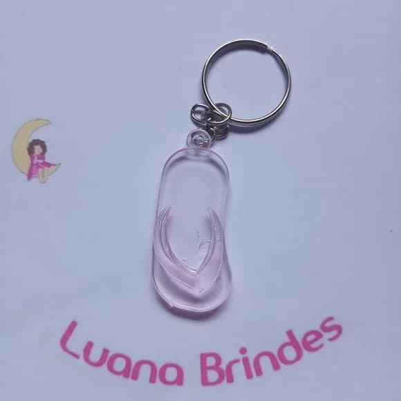 Chaveiro Chinelo Rosa Bebe de Acrilico 5cm Pct 8 Unidades