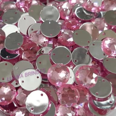 Chaton Rosa Redondo C/ Dois Furos - 12mm - Pct C/100 Unid