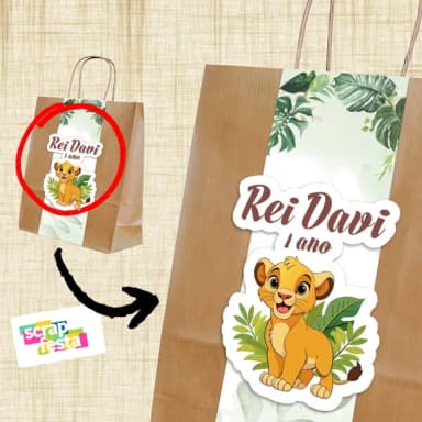 Sacolinha Papel Kraft Personalizada Festa Leão Safari