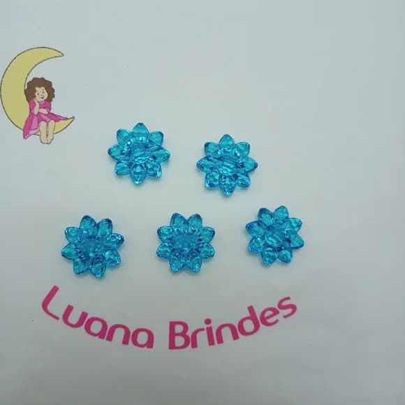 Botão Flor de Acrílico Azul Tiffany 2cm Pct 28 Unidades