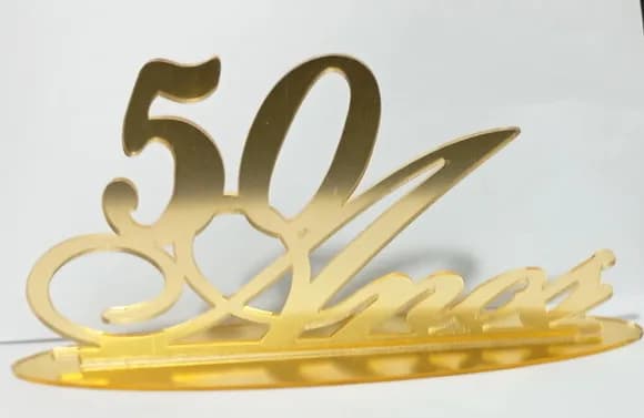Topo de Bolo 50 Anos Dourado em Acrílico Espelhado - 1 Peça