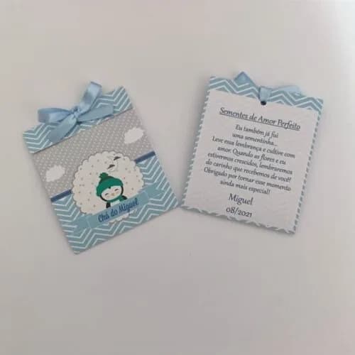 Lembrança Chá de bebê Sachê Sementinha pinguim baby