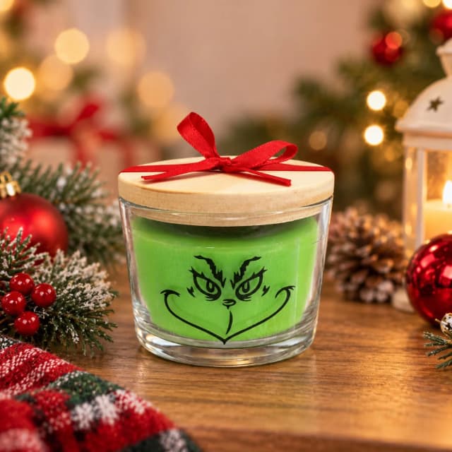 Vela Aromática no Copo Personalizada Natal Grinch, Merry Grinchmas