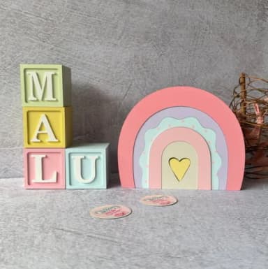 Cubos Decorativos Arco Íris Boho para Quarto de Bebê e Festa Infantil