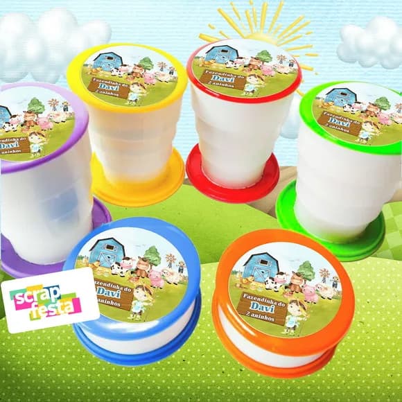 Copo Retrátil Personalizado Festa Fazendinha Aquarela