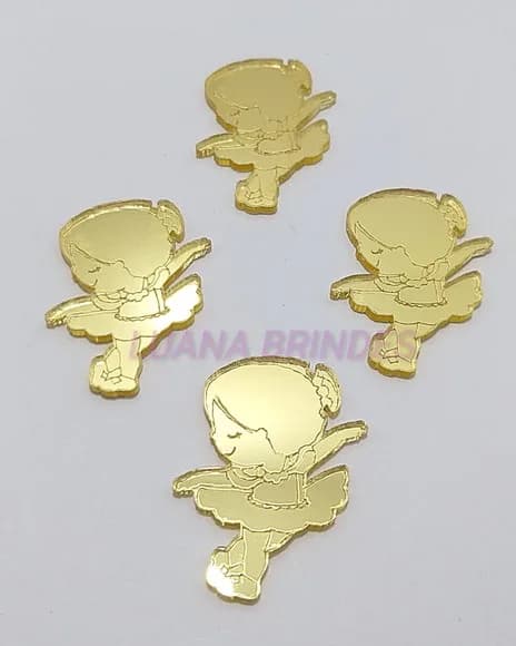 Aplique Bailarina de Acrílico Espelhado Dourado Pct 4 Unds
