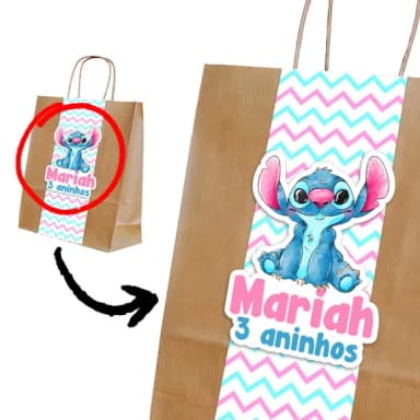 Sacola Kraft Stitch e Angel com Faixa e Aplique 3d