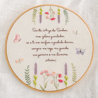 Quadro Oração Santo Anjo Infantil | Bordado e Aquarela