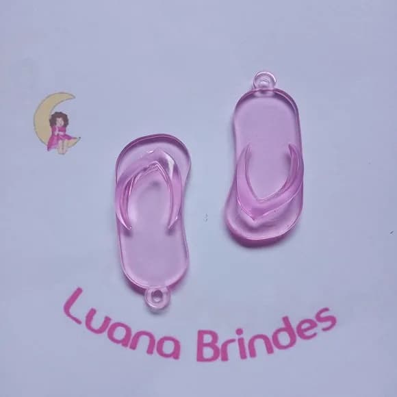 Chinelo Pingente Rosa de Acrilico 5cm Pct 12 Unidades