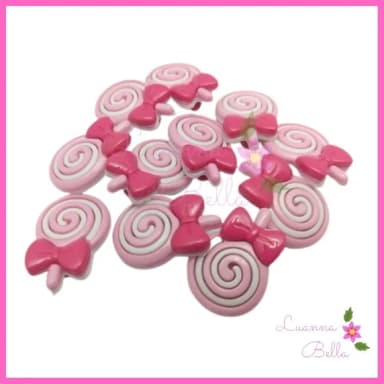 Aplique Botão Pirulito Rosa de acrilico - Pct c/12unds