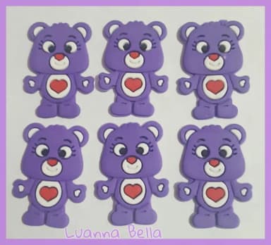Aplique Ursinho Carinhoso Roxo de borracha - pct c/6 unid