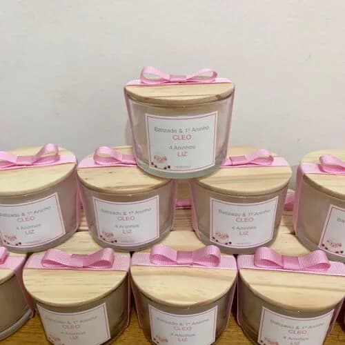 Lembrancinha Batizado Vela Vegetal Aromática Pote Vidro
