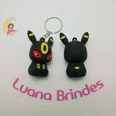 Chaveiro Pókemon Preto de Borracha 5cm Pct 2 Unidades