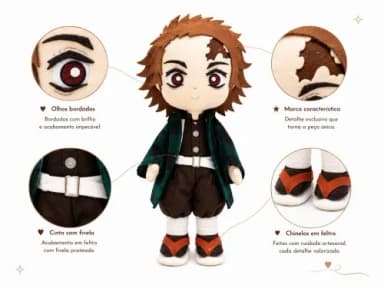 Boneco Tanjiro Kamado Feltro Pelúcia 35cm Decoração Anime