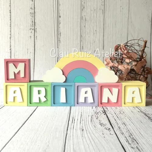 Decoração Bebê Candy Colors - Cubos 6x6cm Ts + Arco Íris.