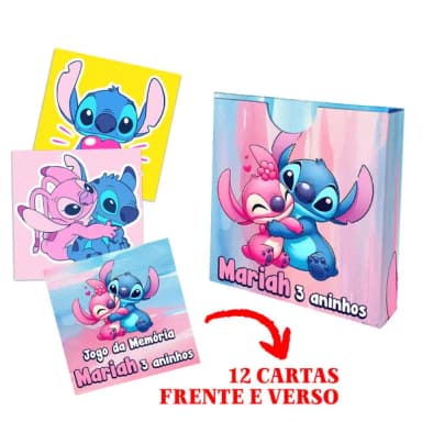 Jogo da Memória Infantil Stitch e Angel Rosa com Caixinha