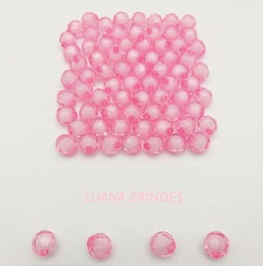 Bolinha Facetada rosa c/Miolo Branco - 10mm -pct c/100 unid