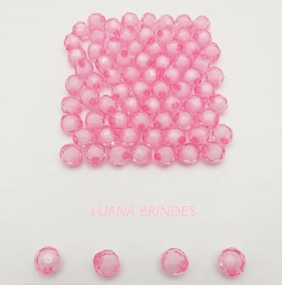 Bolinha Facetada rosa c/Miolo Branco - 10mm -pct c/100 unid