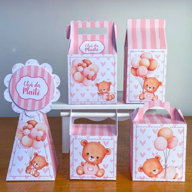 PEGUE E MONTE - Kit Festa URSINHO ROSA - Decoração de Festa | Lembrancinhas | Aniversário | Personalizados