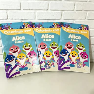 Kit Colorir Revista com Giz de cera Personalizadodo Baby Shark