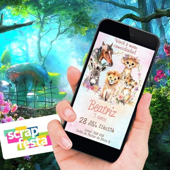 Convite Digital Personalizado Festa Animais Aquarela
