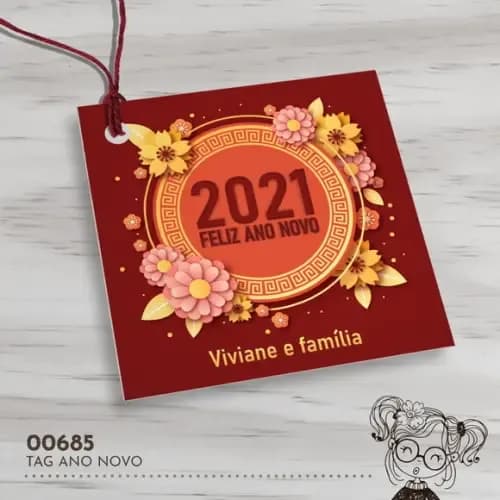 Tag Quadrada Feliz Ano Novo - 00685