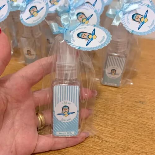 Álcool 70% Spray Lembrancinha Chá de Bebê Ursinho aviador