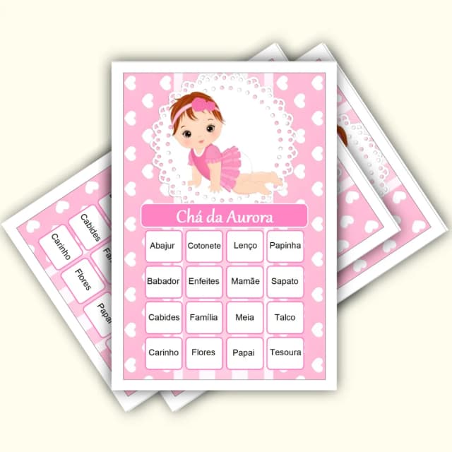 Bingo Chá de Bebê Menina Pdf Para Imprimir