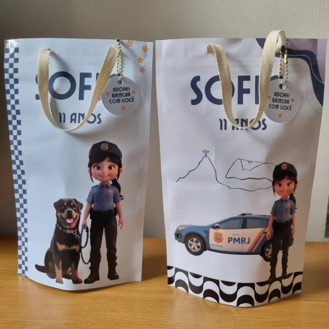Saquinho Zip Lock com alça 16x26 Lembrancinha Polícia