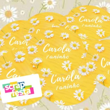 Adesivo 5 cm Redondo Personalizado Festa Margarida