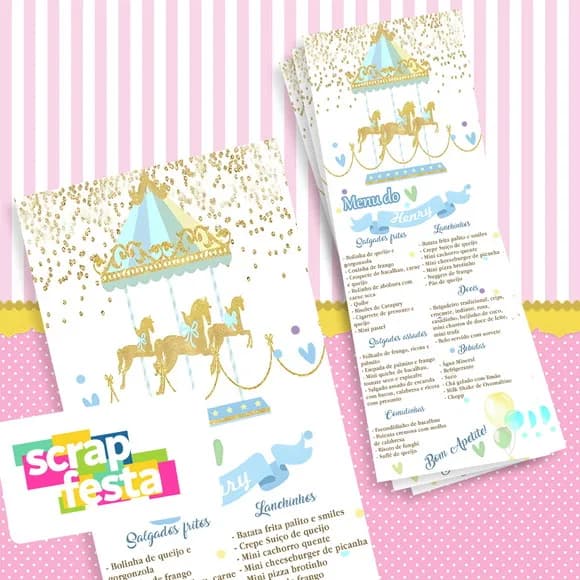 Menu Cardápio Personalizado Festa Carrossel Encantado