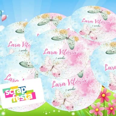 Adesivo 5cm Redondo Personalizado Jardim Encantado Borboleta