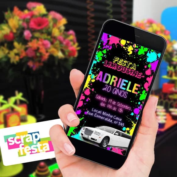 Convite Digital Personalizado Festa Limousine Neon Balada