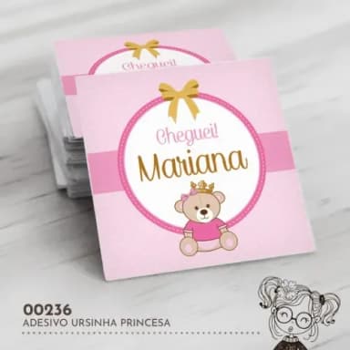 Adesivo Quadrado Ursinha Princesa - 00236