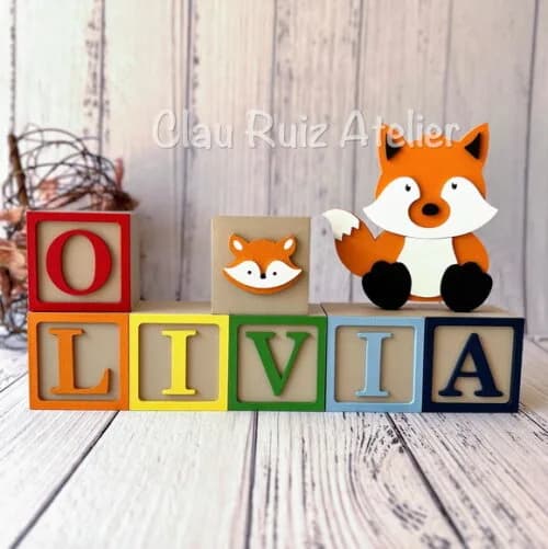 Raposa + Cubos 6x6cm Ts Decoração Bebê - Bosque Encantado