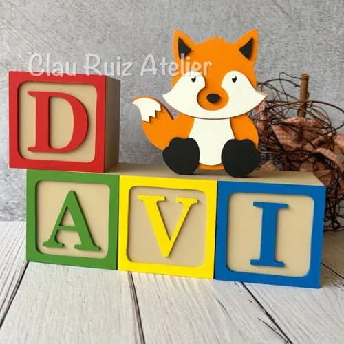 Raposa + Cubos 8x8cm Ts Decoração Bebê - Bosque Encantado