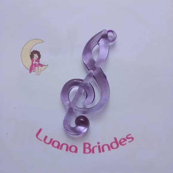 Pingente Nota Musical Lilás Acrilico 7,5cm 5 Unidades