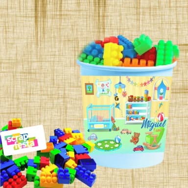 Baldinho Personalizado+blocos para Montar Festa Brinquedos