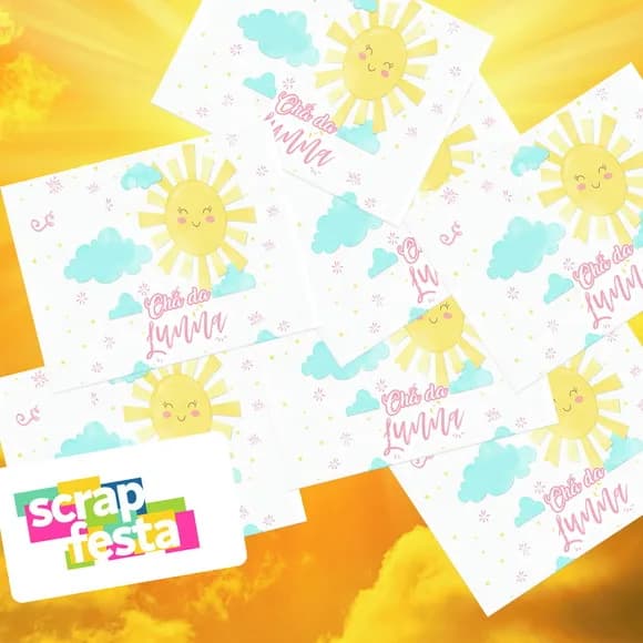 Adesivo Personalizado Retangular Festa Raio de Sol Aquarela
