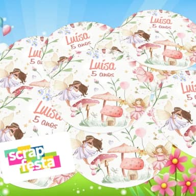 Adesivo 5 cm Redondo Personalizado Jardim das Fadas Aquarela