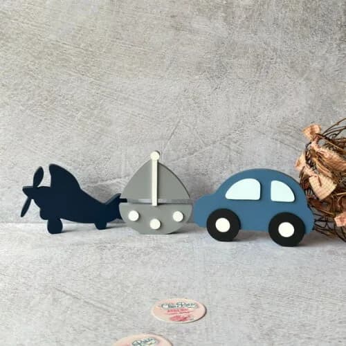 Meios de Transporte + Nomes em Cubo - Decoração Bebê