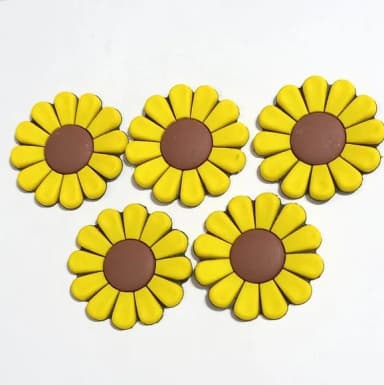 Aplique Flor Amarelo C/marrom 4 cm Emborrachado - 6 Unidades