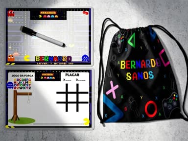 Kit Mochila e Lousa Magica para lembrancinhas Video Game