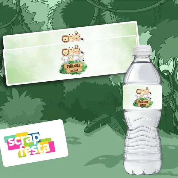 Adesivo Personalizado Rótulo Água 5x19,5 Safari Aquarela
