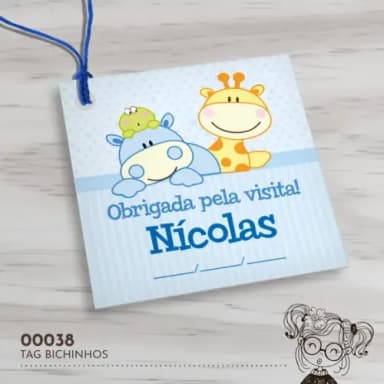 Tag Quadrada Bichinhos Azul - 00038