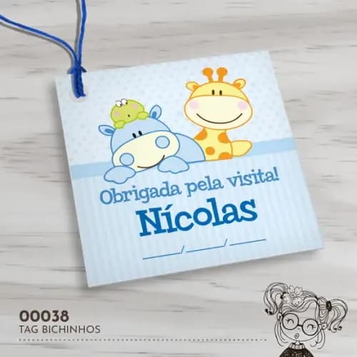 Tag Quadrada Bichinhos Azul - 00038