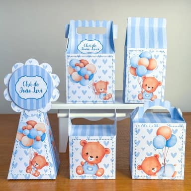 PEGUE E MONTE - Kit Festa URSINHO AZUL - Decoração de Festa | Lembrancinhas | Aniversário | Personalizados
