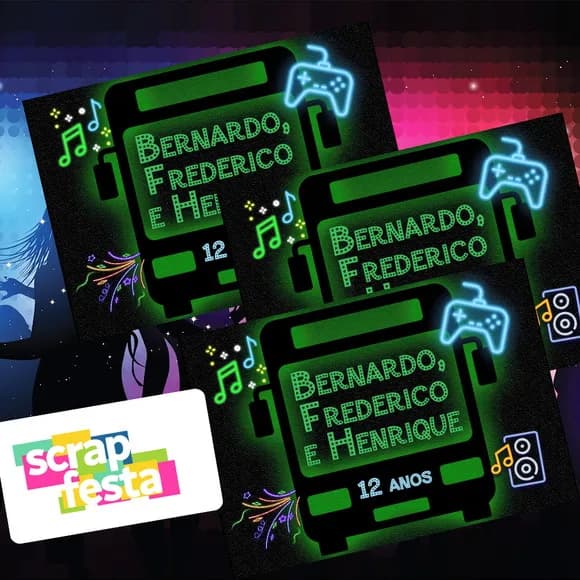 Adesivo Personalizado Retangular 10x7 Festa Ônibus Neon Game